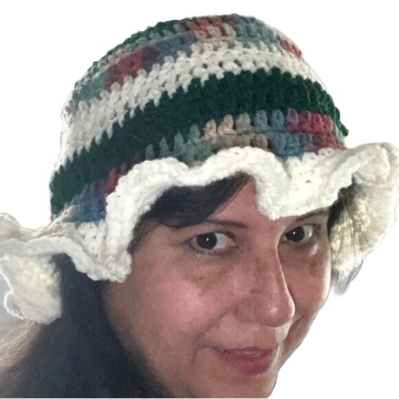 Multicolored Rainbow Bucket Hat Handmade Crocheted UNISEX One Size Adult - Picture 5 of 6